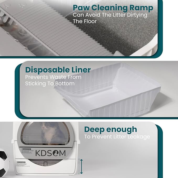 Self Cleaning Litter Box, Semi-Automatic Litter Box Scoop Free Cat Litter Trays with 4 Disposable Trays Enclosed Lid, Odor Control, for Large Cats