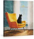Vintage Black Cat Wall Art Decor Cute Kitten Looking at Window Print Picture Cat Lover Gifts Wall Decor for Home Living Room 8x10 Inch Canvas Framed