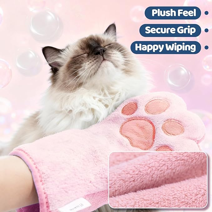 Concentrated Waterless Shampoo Essence with Pink Grooming Glove, No-Rinse & Lick-Safe Essence for Steam Brushes, Gentle Care for Cats/Kittens/Seniors, Manage Shedding & Freshness,0.34oz*1