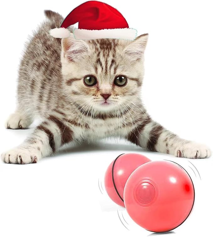 YOFUN Smart Interactive Cat Toy - Upgraded 360 Degree Self Rotating Ball, USB Rechargeable Pet Toy, Build-in Spinning Led Light, Stimulate Hunting Instinct for Your Kitty (Pink)
