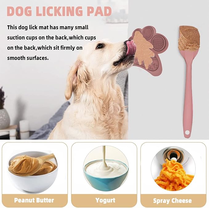Lick Mat for Dogs and Cats - Slow Feeder Licking Pad with Suction Cups, Food-Grade Silicone for Bathing, Grooming, Nail Trimming & Anxiety Relief, Non-Toxic Pet Lick Mat (Pink)