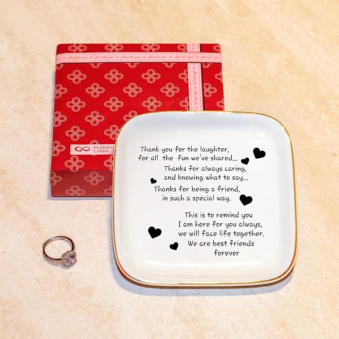 PUDDING CABIN Friend Birthday Gifts for Women,Friendship Thank You Ring Trinket Dish,Going Away Gifts for Friends,Long Distance Gifts for Women Moving Retirement Gifts For Woman