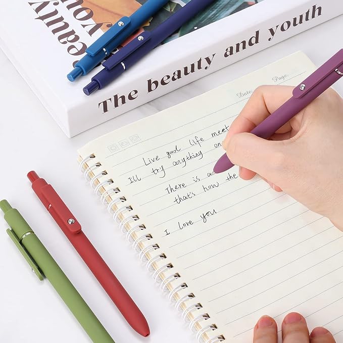 FIOVER Gel Pens, 5pcs 0.5mm Quick Dry Black Ink Fine Point Smooth Writing Pens High-End Series Ballpoint for Office School Supplies(Retro color) (Pack of 2)