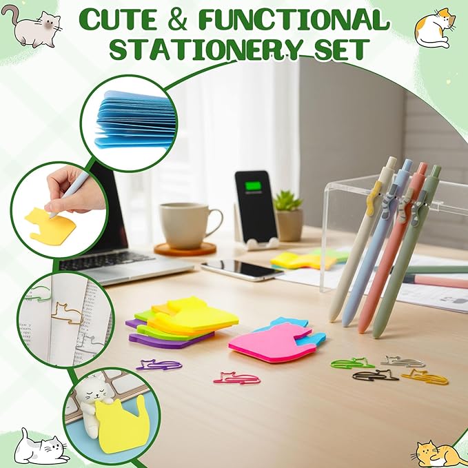 Cat Lover Gift Set for Women, 25 Pack with Tote Bag, Socks, Pens, Sticky Notes, Paper Clips and Crochet Coasters, Teacher Appreciation Gifts for Women, End of School Year