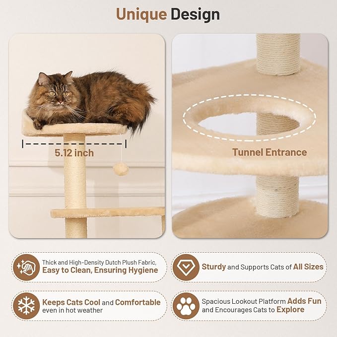 Modern Rattan Cat Tree House Condo Tall Heavy Duty Cat Climbing Tower with Scratching Post,Basket,Bed,and Stand for Indoor Large Adult Cat