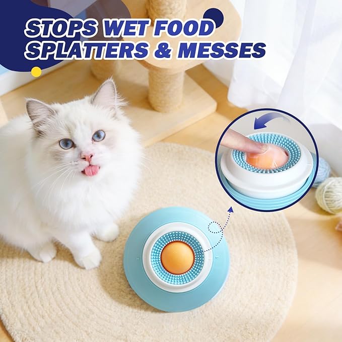 Cat Liquid/Wet Food Licking Bowl, Slow Feeding Pet Bowl, Cat Lick Ball Bowl, Non-Slip Design, Slow Eating, Pet Anxiety Relief Toy, Interactive Cat Bowl（White Ball）