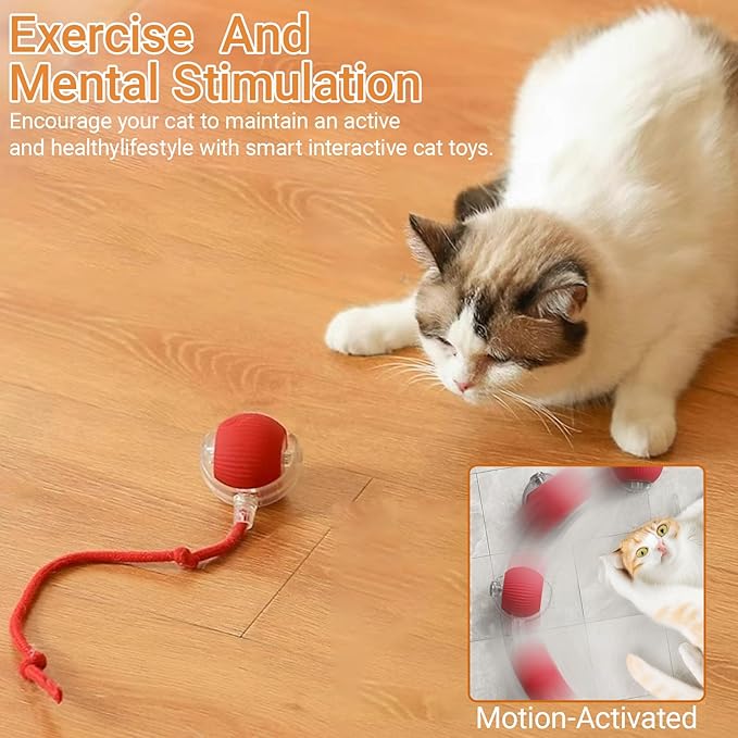 2025 New Interactive Dog Cat Toys Balls, Interactive Rolling Ball Cat Toy, 360° Smart Automatic Rolling Pet Ball (red, one Size)