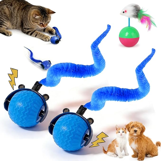 The Smart Wave Chase Ball, 2026 New Revolutionary Smart Chase Ball 3.0, Automatic Moving Kitten Rolling Balls with Tail, Interactive Pet Toys for Bored Indoor Cats (Blue*2)