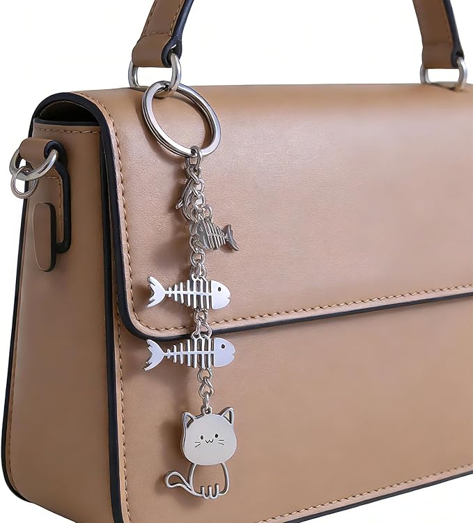 Purse Charms bag handbag Backpack Wallet Stainless Steel Kawaii Cat Cute Keychain for Women Men Kids Girls Teens Dad Mom Lovers Gifts Aesthetic car Keys Keyring