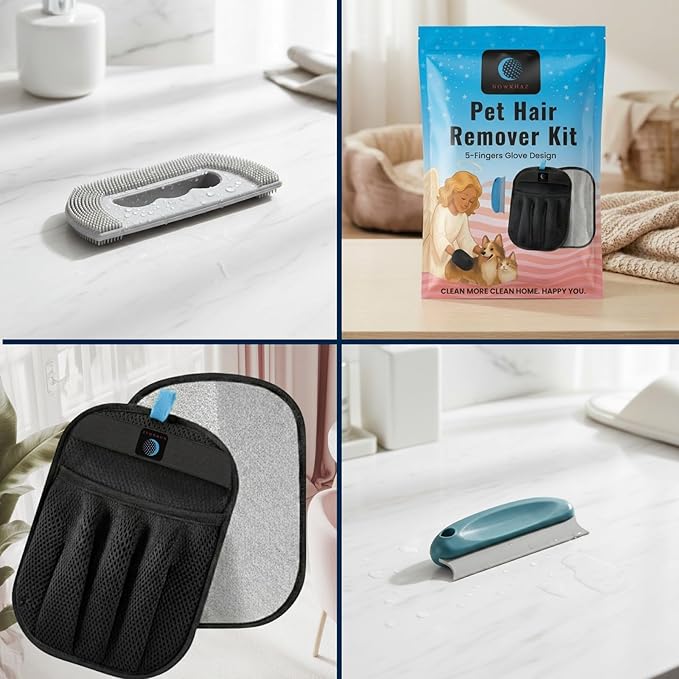 2PCS Electrostatic Pet Hair Removal Gloves Upgraded Dog Hair Remover Effortless Magic Bush Pet Hair Five Finger Pet Hair Removal Tool for Sofa Carpets & Car Seats
