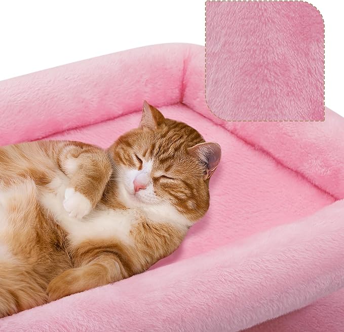 Athena Collection Small Cat Tree, Modern 34 Inch Cute Cat Tree Tower with Scratching Post 2 Condo Activity Platform and Playing Ball for Indoor, Pink