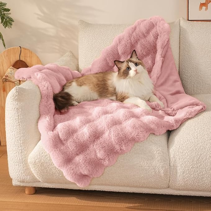 SOMAHE Self-Warming Cat Blanket, Dual-Side Plush Sherpa Throw with Anti-Static, Snuggle Mat for Kittens & Cats, Cozy Bed Topper for Windowsills & Couches, Machine Washable & Dryable, 21x18 Inch Pink