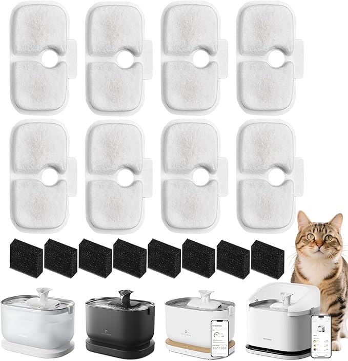Cat Water Fountain Filter Replacements, 4 Months Set of Replacement Filters for Petlibro Dockstream Ultra Quiet Pet Water Fountain PLWF005 PLWF115 PLWF105 (8P)
