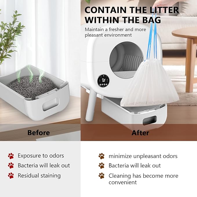40 Count Extra Large Litter Box Liners, Cat Litter Waste Receptacles Bags for Fumoi and Fsitego Self-Cleaning Cat Litter Box