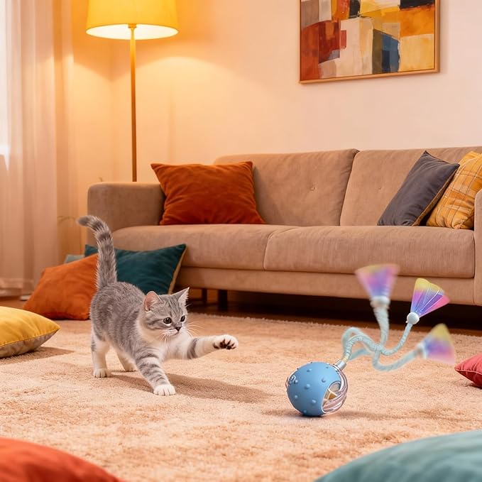 2 Pack Interactive Cat Toys for Indoor Cats with 3 Tails,Automatic Moving Kitten Toys,Cat Toys for Bored Indoor Adult Cats,Smart Rechargeable Cat Enrichment Toys for Cats to Keep Them Busy, Cat Balls
