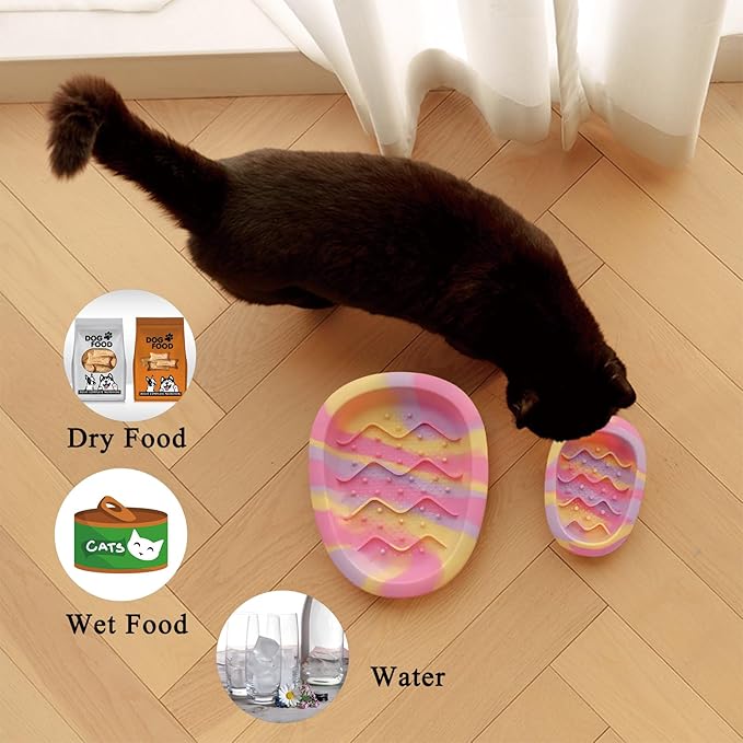 Colorful Slow Feeder Bowl for Large & Small Pets Silicone Easy to Clean Dog Food Bowl Slow Feed Dog & Cat Bowls for Interactive(Pink L)