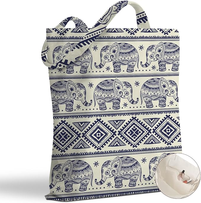 Hanamiya Na Tote Bag with Zipper Pockets, Tote Bag Reusable Shopping Grocery Bags Birthday Gifts for Women, Weekender Bags