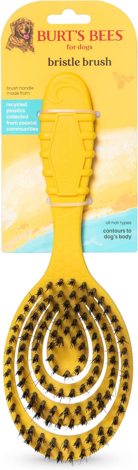 Burt's Bees for Pets Bristle Brush with Natural Boars Hair & Nylon with Handle Made from Recycled Plastics Collected from Coastal Communities - Eco Friendly De-Shedding Dog Brush for Grooming