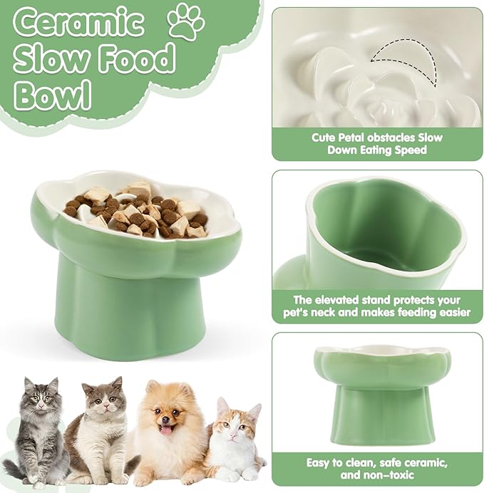 Cat Slow Feeder Bowl Set - 1 Pcs Pastel Series Cat Plate for Dry and Wet Food - Cute Maze Feeder Dish for Healthy Eating- Slow Feeding Bowls Whisker Friendly - Dishwasher Safe(Green)