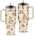 Capybara Gifts - 40oz Capybara Tumbler with Straw and Handle, Leak-proof, Stainless Steel Insulated Tumblers, Travel Coffee Mug for Capybaras Lovers, Capybaras Enthusiasts Gift Birthday Cup for Women