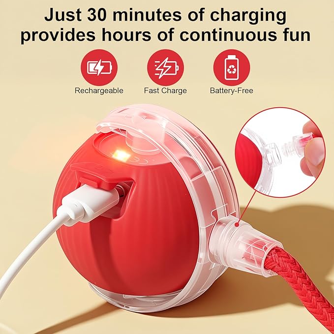 Interactive Electric Automatic Rolling Moving USB Rechargeable Self Activated Play Stimulation Toy Smart Chase Teaser Ball with Speedy Tail Rope for Bored Adult Indoor Cats Puppy Dogs, Blue