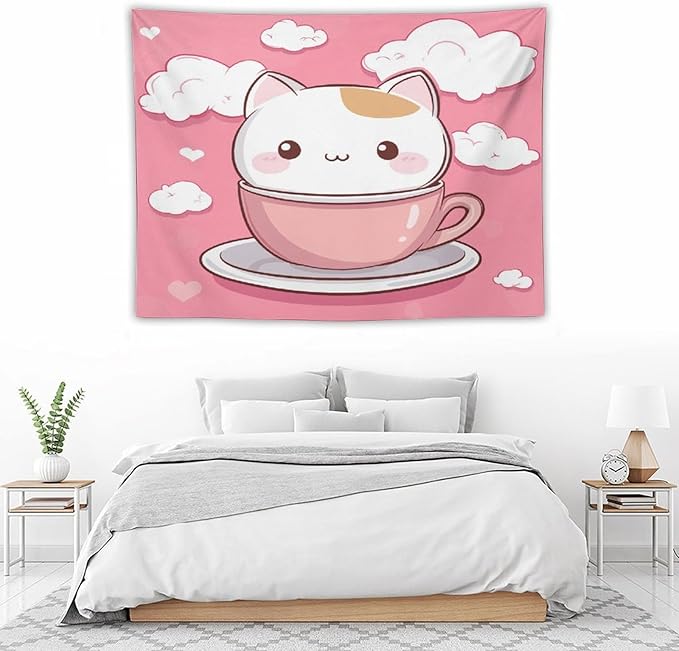 MaSiledy Kawaii Cat Tapestry Wall Hanging Cat Lover Gifts Aesthetic Bedroom Tapestries Landscape Tapestry Wall Art Home Decoration for Bedroom Living Room Dorm 30"x40" Gift for Christmas