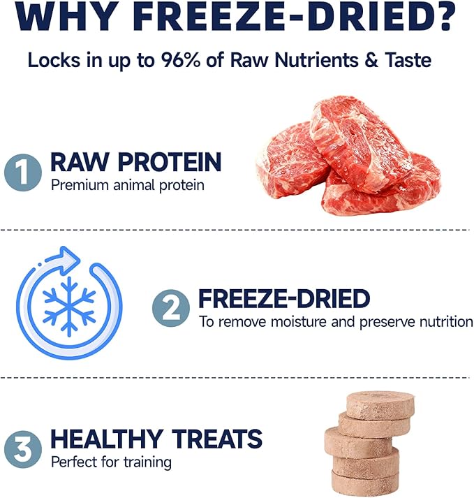 Freeze Dried Beef Patties for Dogs & Cats, High Protein Dog Training Treats, Snacks & Food Toppers 96% Real Beef & Organs, Perfect for Picky Eaters, Grain Free, 8.1 oz