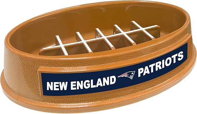 NFL Super-Bowl - New England Patriots Slow Feeder Dog Bowl. Football Design for Healthy Digestion. Non-Slip Pet Dish for Large & Small Dogs & Cats