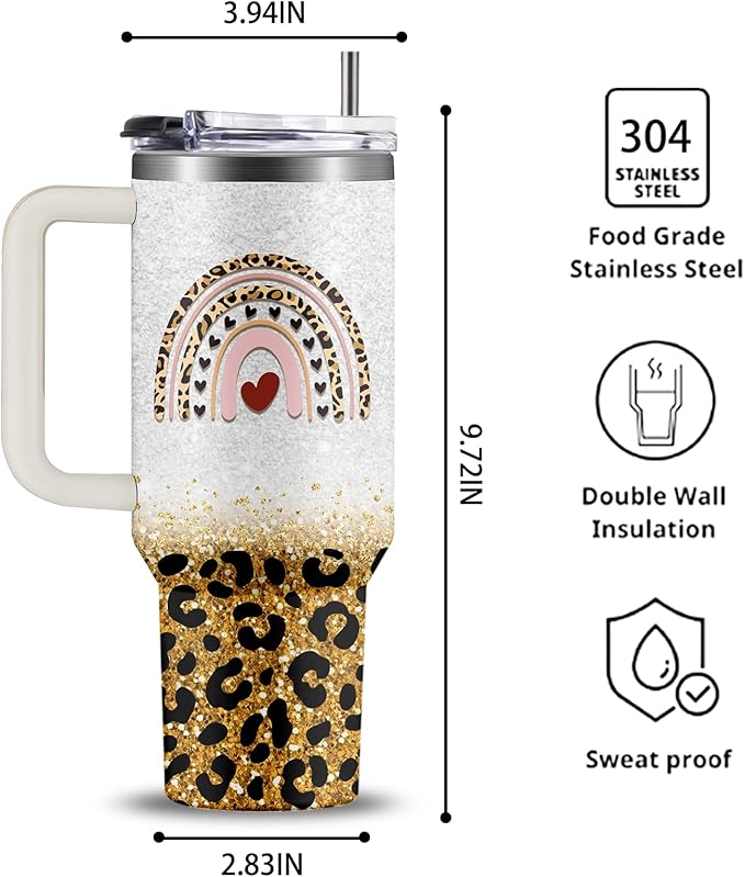 Gifts for Mom - Leopard Mama Tumbler 40 oz with Handle, Animal Print Cup - Wild & Stylish Mothers Day, Christmas Gifts for Her, New Mom Gift