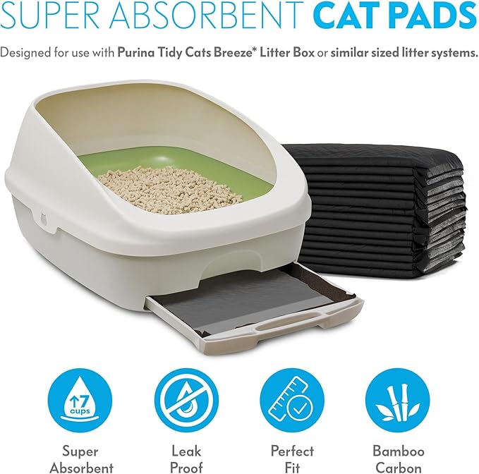 Paw Inspired Cat Pads, Generic Refills for Tidy Cats Breeze Litter Box System, Disposable Kitty Litter Liners for Easy Cleaning, Super Absorbent Pee Pads, 16.9 x 11.4 Inch (Carbon, 80 Count)