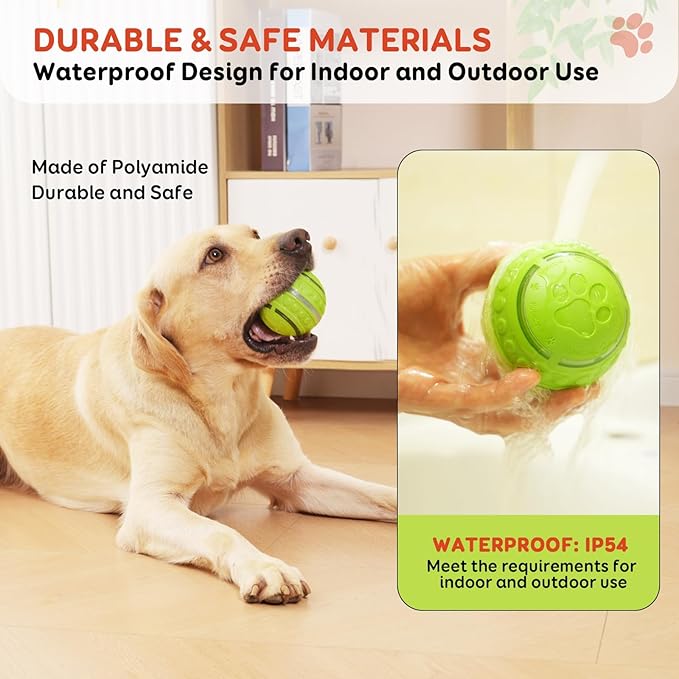 Interactive Dog Toys Ball for Small & Medium Dogs, Durable Chew Toy for Aggressive Chewers, Automatic Rolling Dog Balls with Silicone Cover(Diameter 3.15 inches)