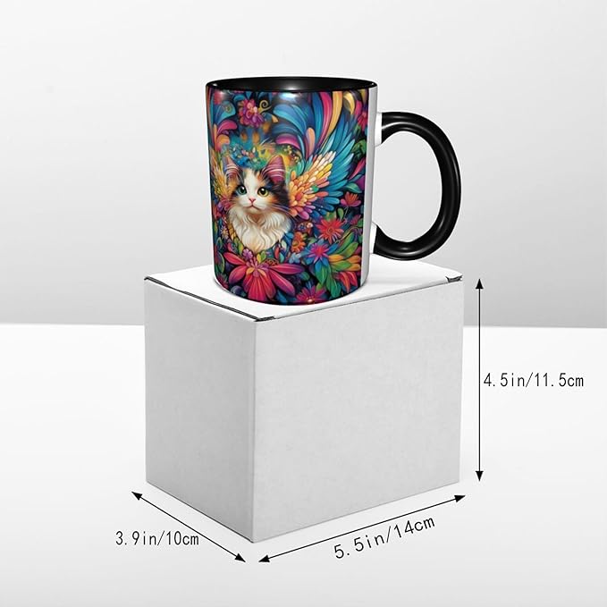 Cat Coffee Mug 11oz Ceramic Tea Cup With Handle Funny Porcelain Mugs for Women Dishwasher Microwave Safe