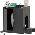 Heybly Litter box Enclosure,large Cabinet with Charging Station,Wooden Cat Litter Box Enclosure Furniture for Self-Cleaning Robot 3 & 4,Hidden for Smart Litter Box Size for senior cats,Black HCLB005BK