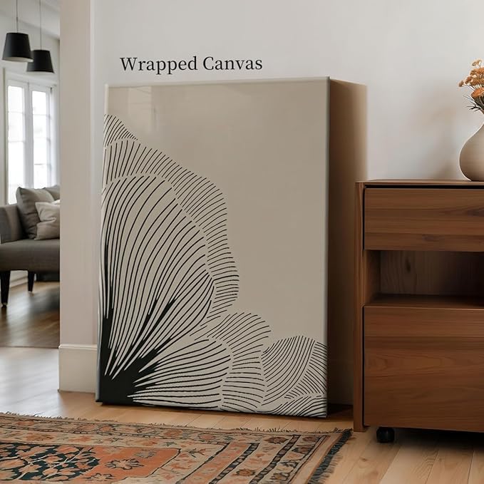 Abstract Black and Beige Flowers Canvas Wall Art, Neutral Floral Lines Poster, Modern Minimalist Floral Wall Decor, Boho Botanical Sketch Art Print for Living Room Bedroom 24x36in Wrapped Canvas