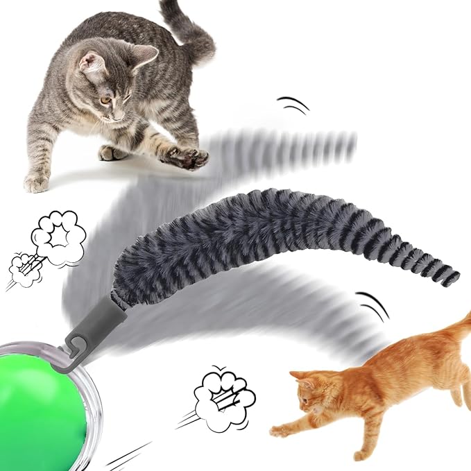 5pcs Cat Ball Toy Replacement Tails, Interactive Cat Toy Accessories Attachments Automatic Moving Ball Worm Refills Rope Compatible with 2.0 (Black, White)