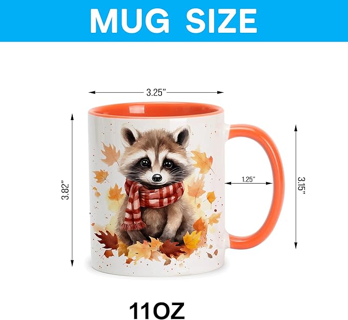 Hyturtle Fall Raccoon Coffee Mug - Birthday Gifts For Raccoon Lovers - Fall Autumn Decor For Farmhouse Thanksgiving - Raccoon Gifts For Women - 11oz Two Tone Orange/White Ceramic Coffee Tea Mug Cup