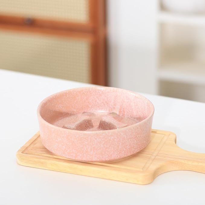 Ceramic Slow Feeder Cat Bowls 6 Inch Cute Bone Slow Feeding Dog Food Bowl,Whisker-Friendly, Anti-Vomiting Feeder for Cats and Small Dogs Non Slip Dishwasher/Microwave Safe (Pink)