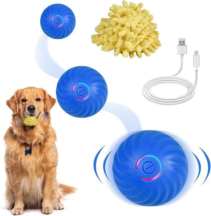 Interactive Dog Ball, Automatic Moving Toy Ball with Cover for Large Dogs, Self Rolling Best Boredom Toys for Gift, Dog Toys to Keep Them Busy(Medium:2.7inch)