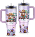Highland Cow Gifts - Yak Tumbler 40oz with Handle and Straws, Leak-proof, Stainless Steel Insulated Coffee Mugs for Western Farm Lovers Cups, Purple Highland Cows Drinking Water Bottle