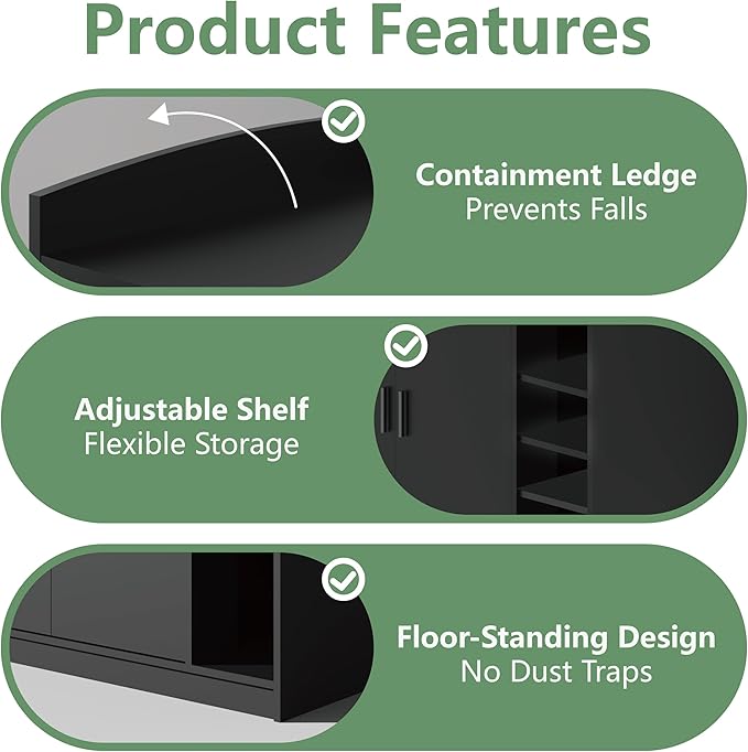 Extra Large Litter Box Enclosure with Adjustable Dog Proof Shelf - Designed for Self-Cleaning and XXL Litter Boxes (Black)