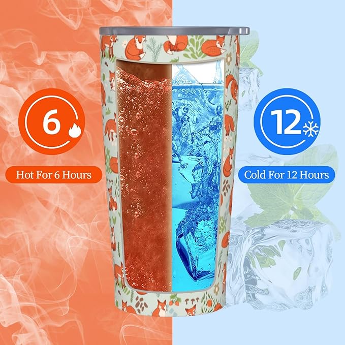Fox Tumbler 20oz Cute Foxes Stainless Steel Insulated Tumblers with Lid and Straw Animal Travel Coffee Mug Tea Wine Cups Water Bottle Fox Gifts for Women