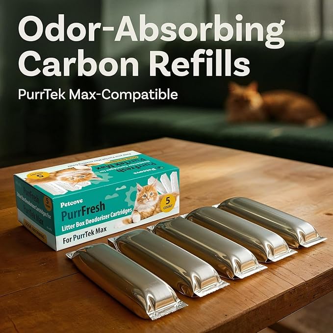 Petcove Cat Litter Box Liners, Carbon Litter Deodorizers Bundle For PurrTek Max & Light| Drawstring Bags for Automatic & Self-Cleaning Litter Boxes | Unscented (PurrTek Max Accessories)