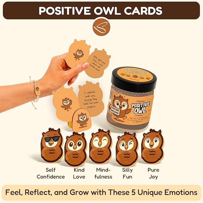 Stofinity Positive Owl Affirmation Jar – Emotional Support Owl Gifts For Women, 60 Stress Relief And Daily Encouragement Cards, Christmas Basket White Elephant Exchange Gift Ideas