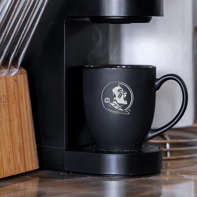 Rico Industries NCAA (D/E/F & G) Standard 15oz Laser Engraved Matte Black Ceramic Bistro Mug - For Hot or Cold Drinks