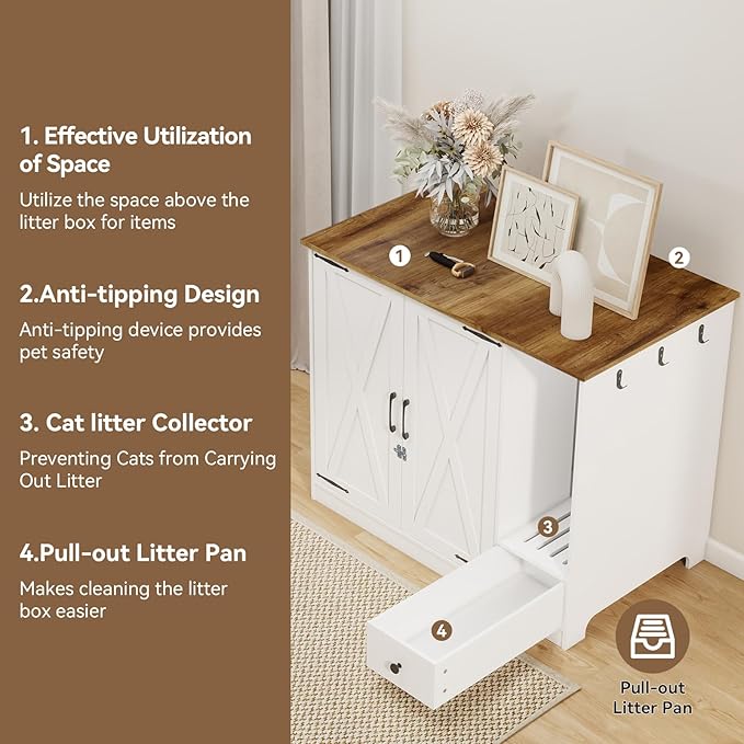 YUSING Large/Tall Cat Litter Enclosure, Litter Box Furniture Hidden, Cat Litter Box Enclosure Cabinet Large with Double Doors and Pull-Out Drawer for Self-Cleaning Litter Boxes