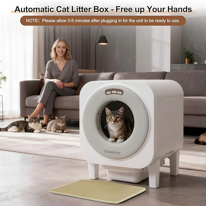 Self Cleaning Litter Box, 68L Large Capacity Automatic Cat Litter Box Self Cleaning for Multiple Cats, Automatic Litterbox with App Control Safety Protection Odor Removal