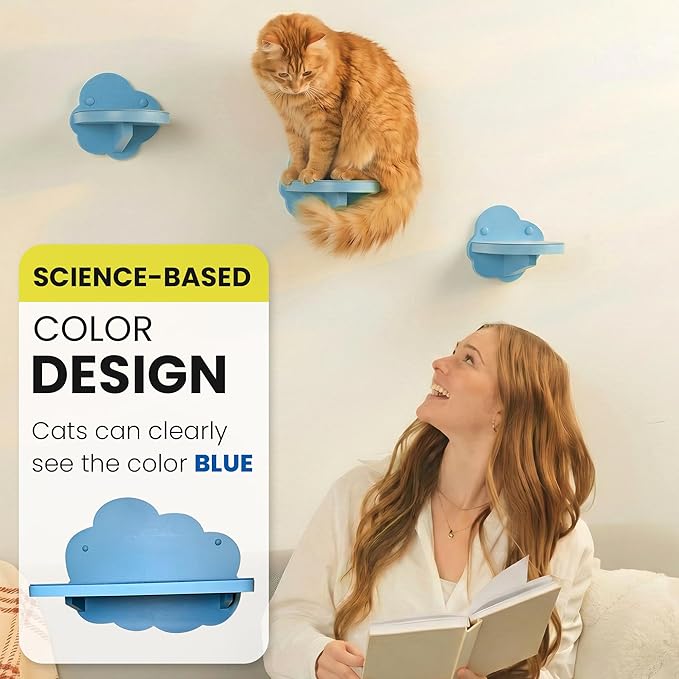 Cat Wall Shelves & Furniture – Sturdy Wall Mounted Cat Furniture, Floating Cat Shelves, Cat Wall Steps & Perches for Indoor Cats (Cloud Blue)