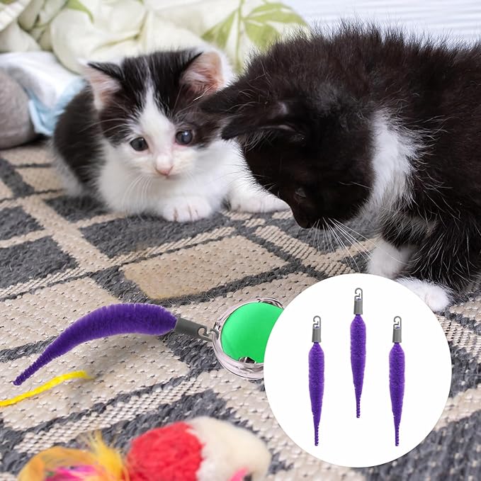 BOXOB 5pcs Cat Ball Toy Replacement Tails, Interactive Cat Toy Accessories Attachments Automatic Moving Ball Worm Refills Rope Compatible with 2.0 (Purple)