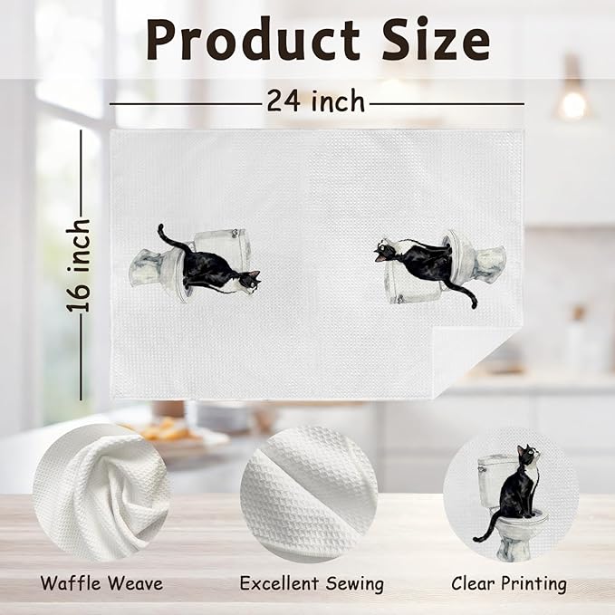 Funny Tuxedo Cat Hand Towels for Bathroom Washroom Kitchen Decor, Tuxedo Cat Gifts for Women Men, Cute Cats Decorative Hand Towels Set of 2, Black Kitty Themed Dish Tea Towel, 16x24 Inch