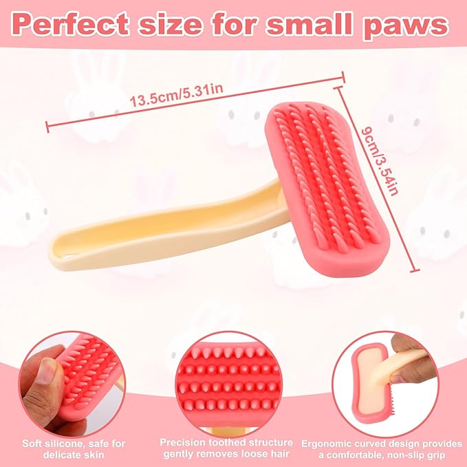 2pcs Rabbits Bunny Brush, 13.5x9cm/5.31x3.54 Inch Durable Soft Silicone Rabbit Grooming Bunny Brush Practical Small Animal Massage Comb Suitable for Small Pets